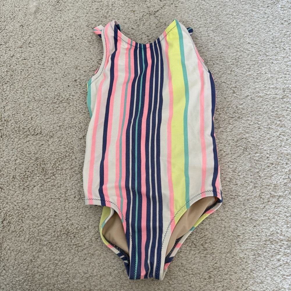 Crewcuts Girl’s 3T Multicolor Striped Kids Swimsuit One Piece Pink Yellow Navy